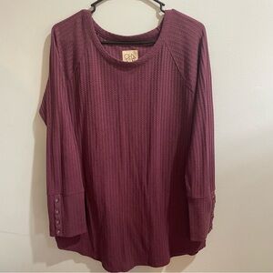 Anthropology Chasor Women’s XXL Blouse Long Sleeve Boho Knit Neutral Fall Maroon